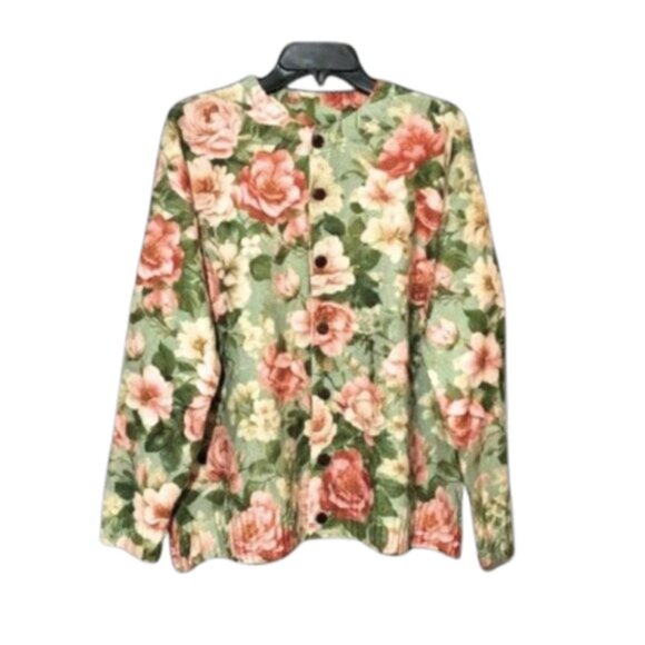 NWOT Gorgeous Pink Green Floral Print Knit Cardigan Sweater Size 3X - Picture 2 of 14